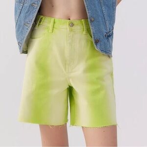 New BDG Urban Outfitters Lime Green Denim Longline Carpenter Shorts | Size 26